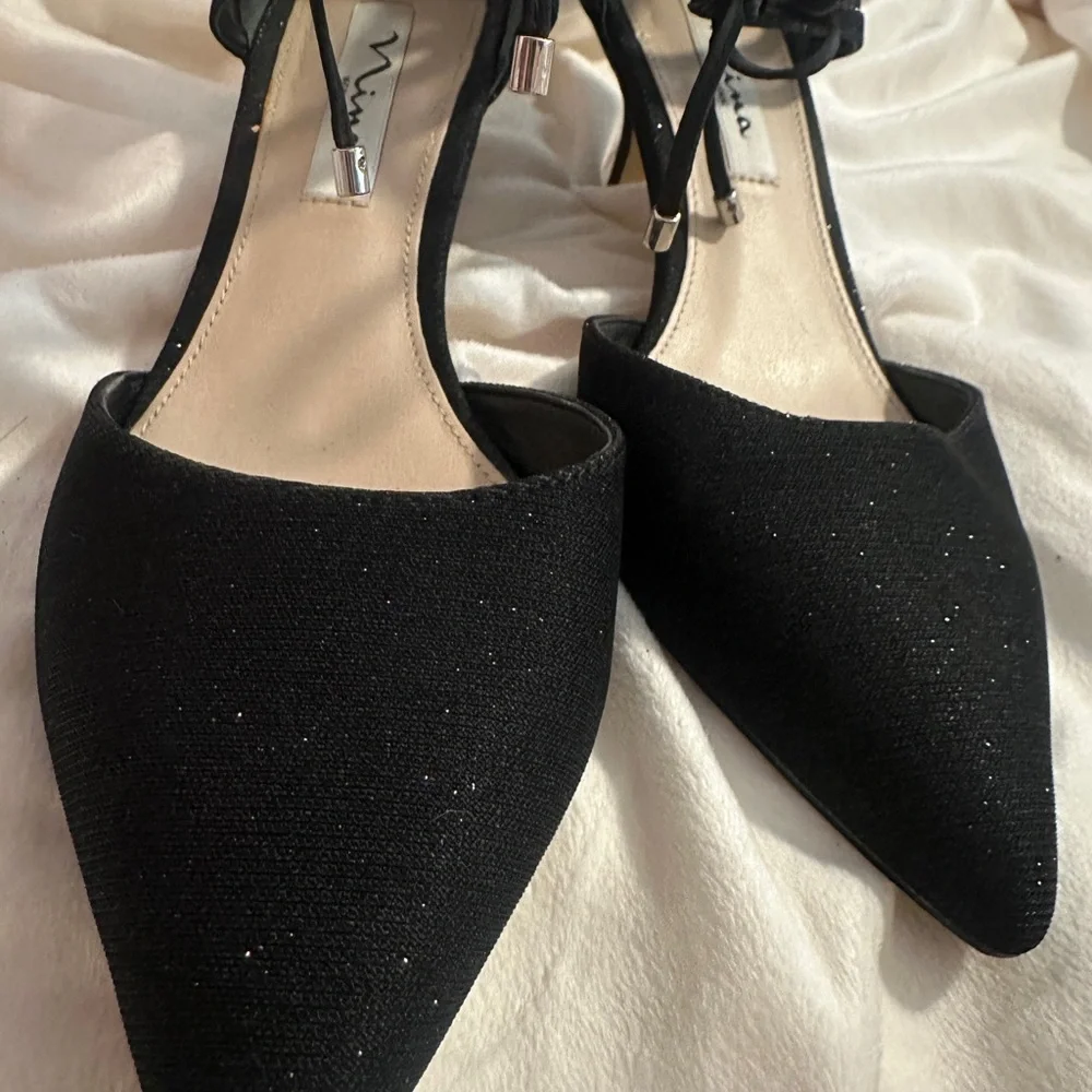 Nina Black Heels with Ankle Strap and Sparkle - Picture 2 of 5